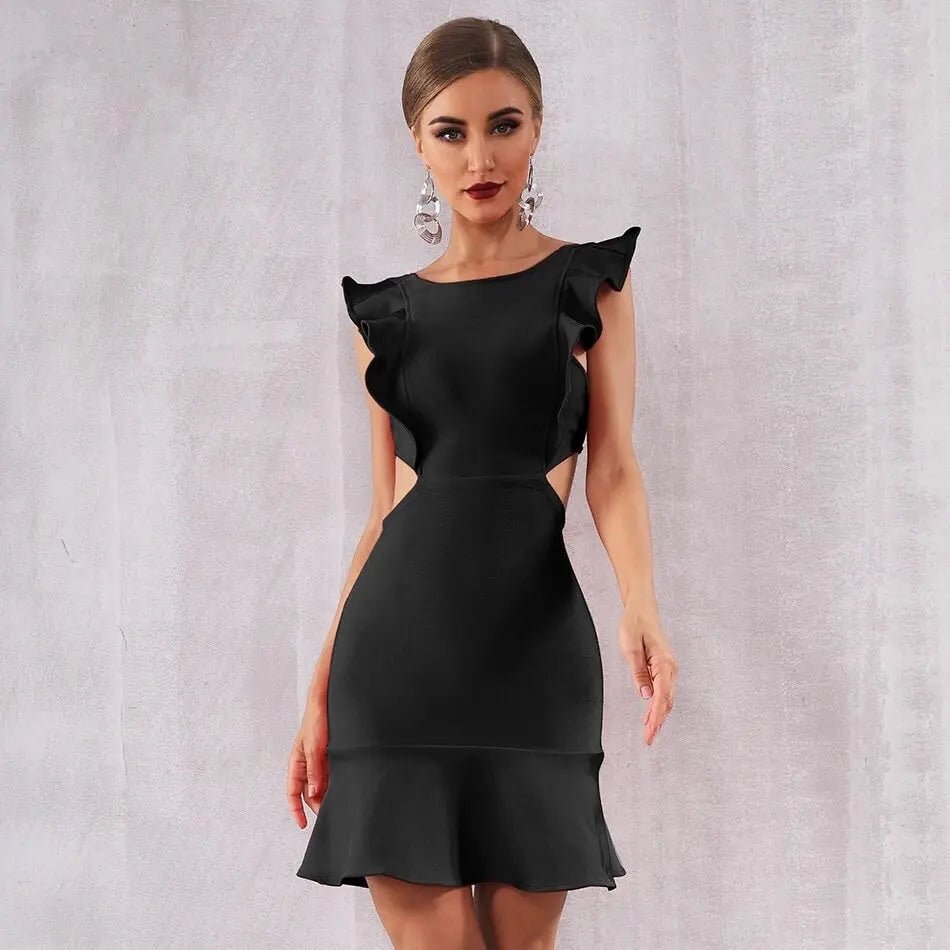 Black Bandage Ruffles Mini Dress - Mscooco.co.uk