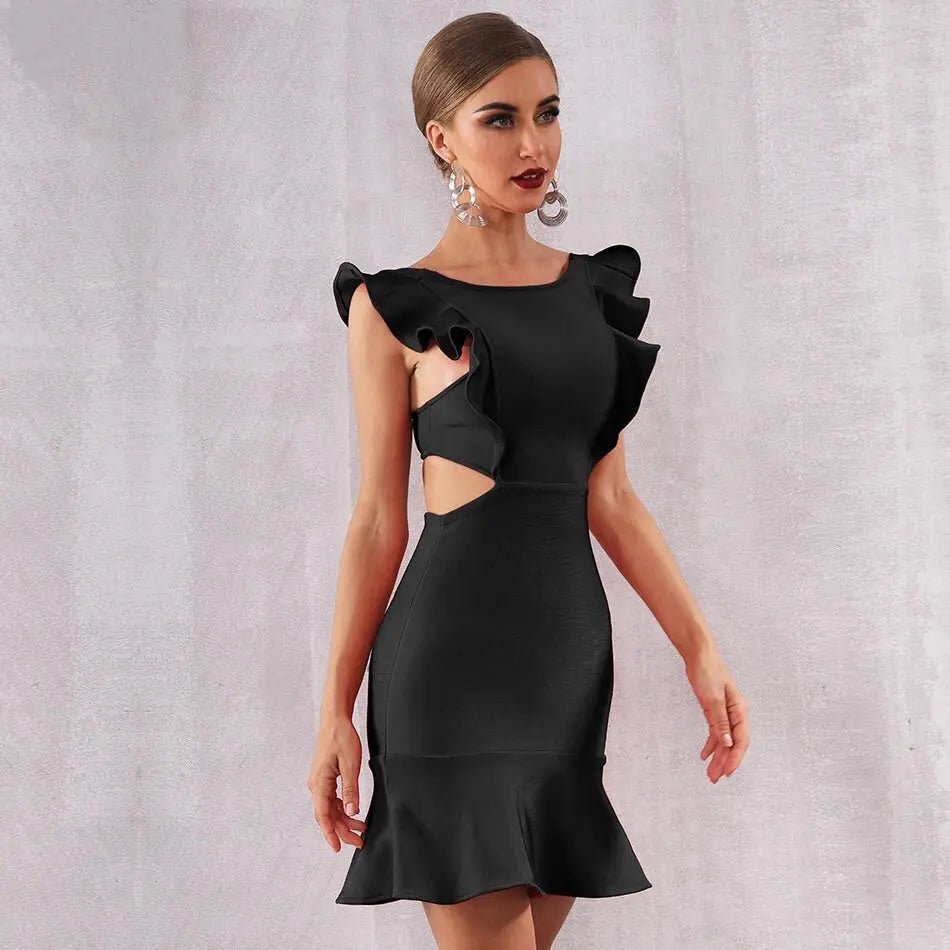 Black Bandage Ruffles Mini Dress - Mscooco.co.uk