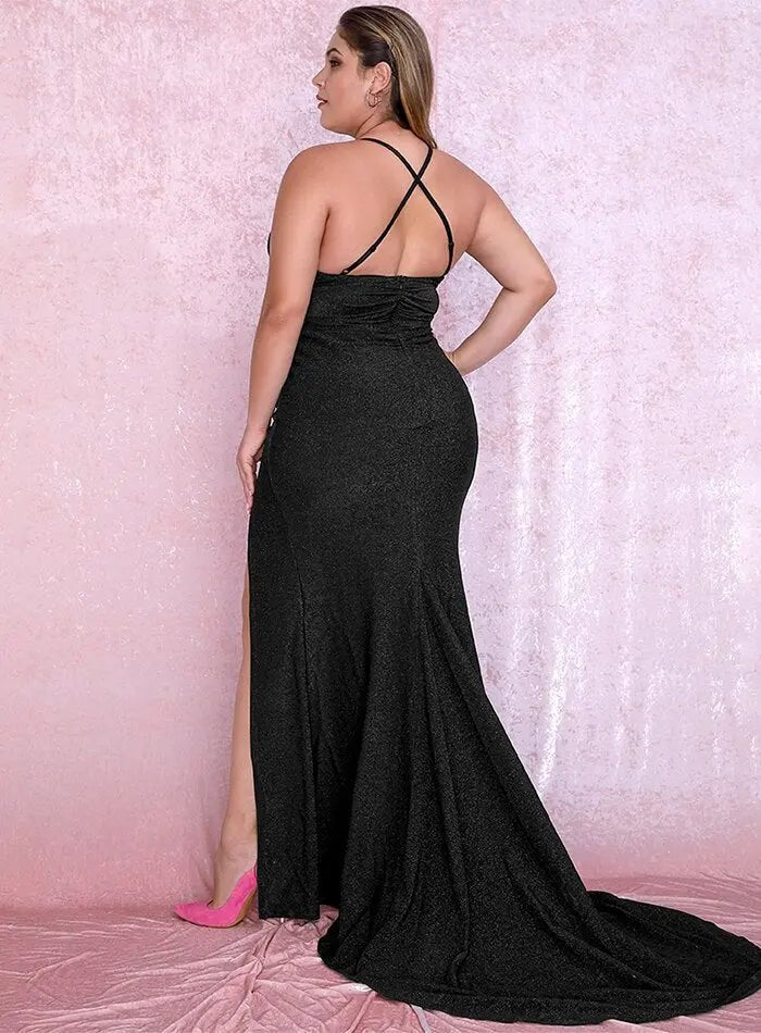 Black Cut Out Bodycon Shiny Elastic Fabric Maxi Dress - Mscooco.co.uk