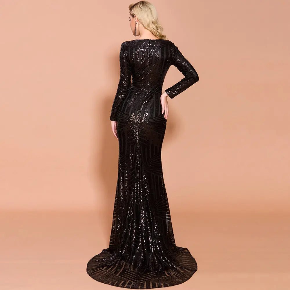 Black Sequin Embellished Maxi Dress - Mscooco.co.uk