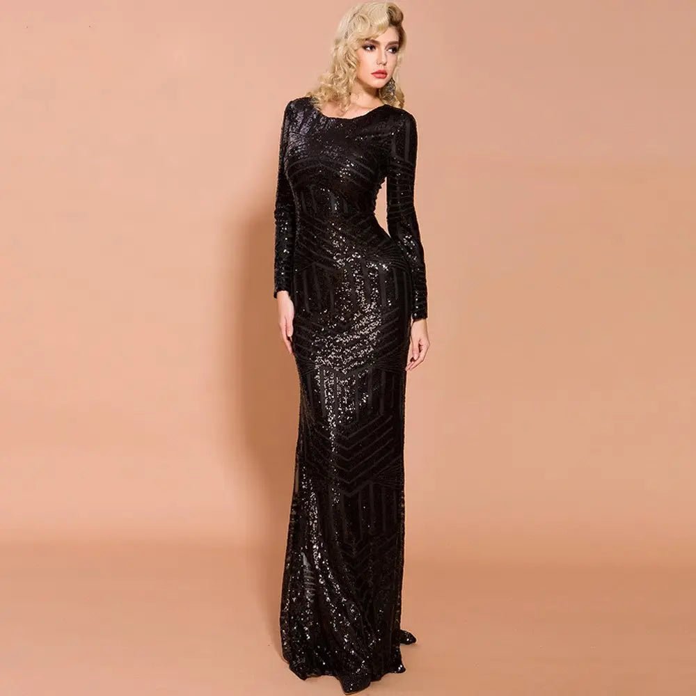 Black Sequin Embellished Maxi Dress - Mscooco.co.uk