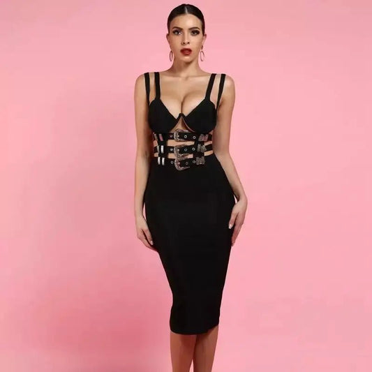Black Sexy Sashes Bodycon Dress - Mscooco.co.uk