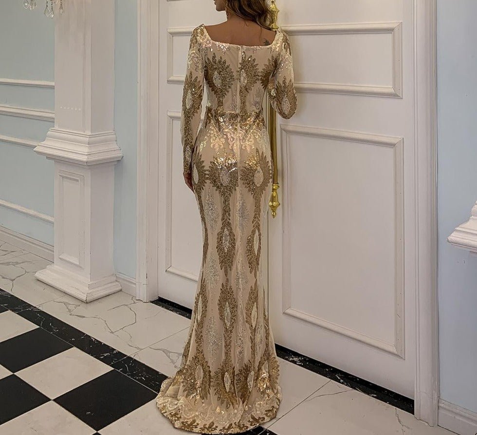 Brielle Long Sleeves Sequin Maxi Dress - Mscooco.co.uk