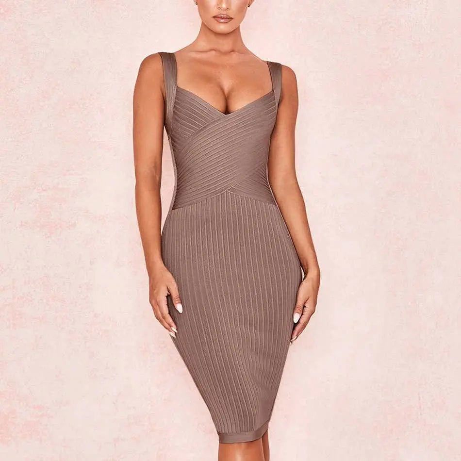 Brown Spaghetti Strap Strapless Bandage Dress - Mscooco.co.uk