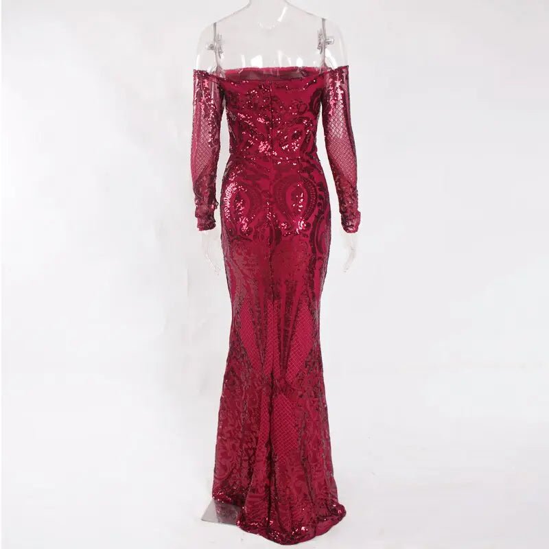 Burgundy Sequin Bodycon Maxi Dress - Mscooco.co.uk