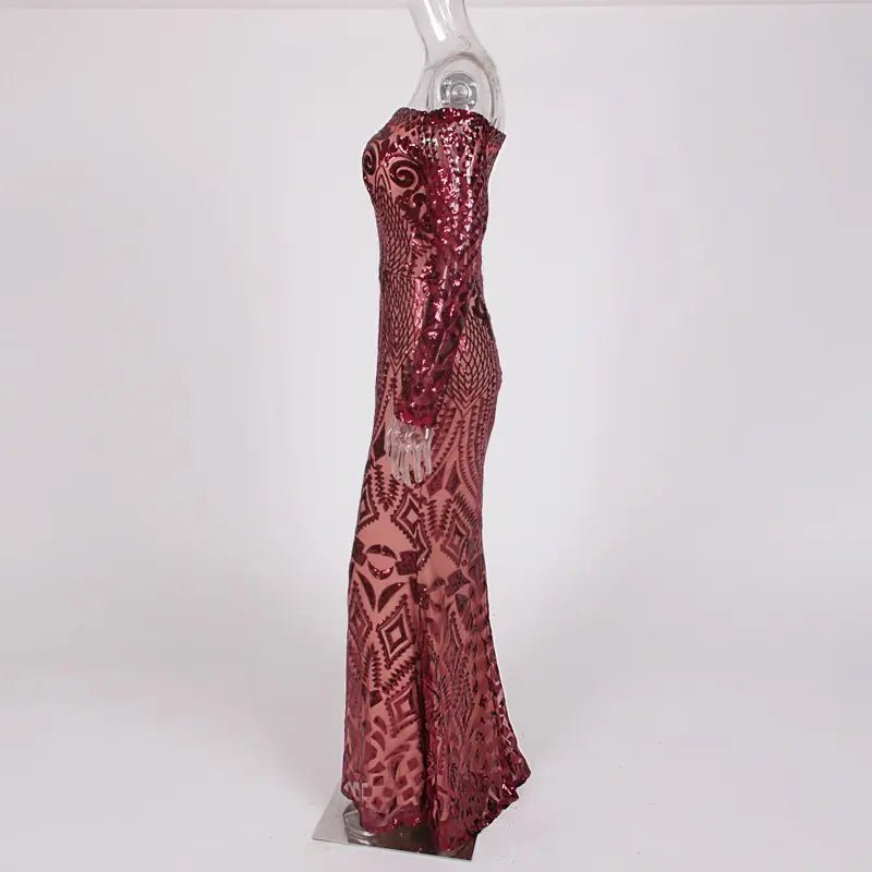 Burgundy Sequin Bodycon Maxi Dress - Mscooco.co.uk