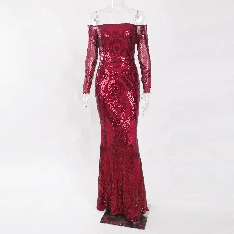 Burgundy Sequin Bodycon Maxi Dress - Mscooco.co.uk