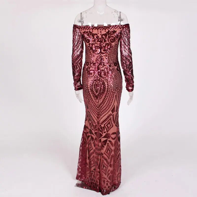 Burgundy Sequin Bodycon Maxi Dress - Mscooco.co.uk