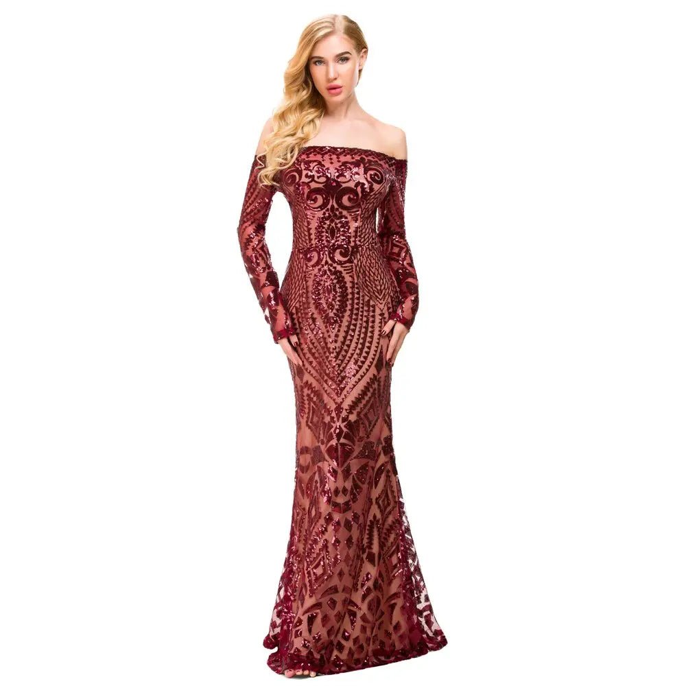 Burgundy Sequin Bodycon Maxi Dress - Mscooco.co.uk