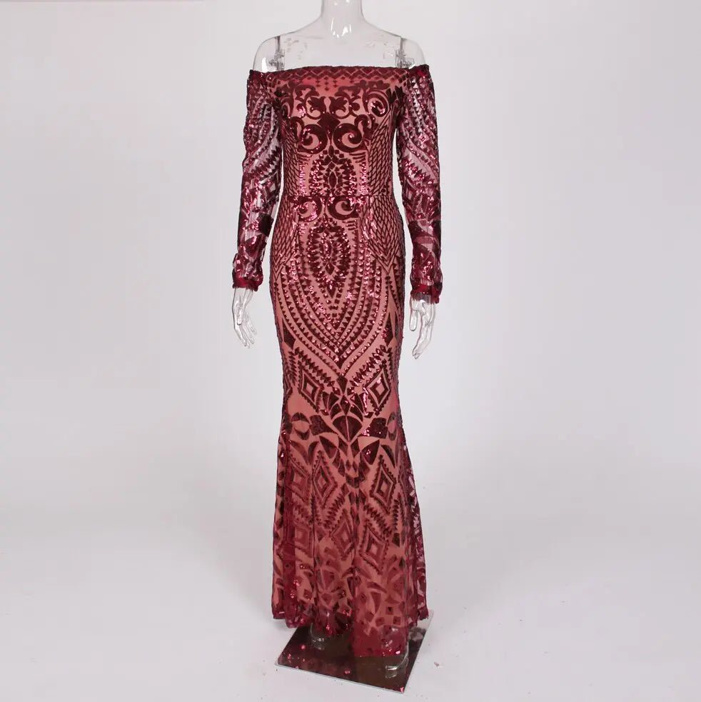 Burgundy Sequin Bodycon Maxi Dress - Mscooco.co.uk
