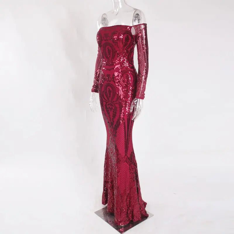 Burgundy Sequin Bodycon Maxi Dress - Mscooco.co.uk