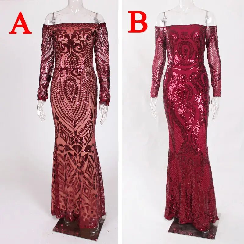 Burgundy Sequin Bodycon Maxi Dress - Mscooco.co.uk