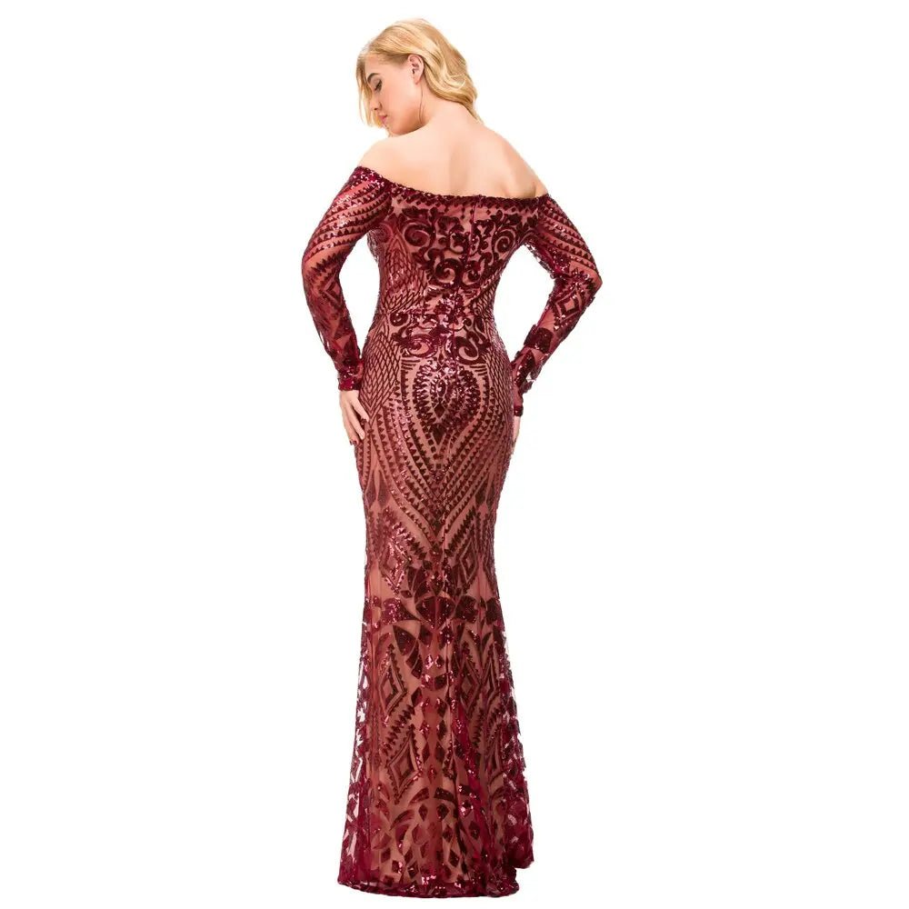 Burgundy Sequin Bodycon Maxi Dress - Mscooco.co.uk