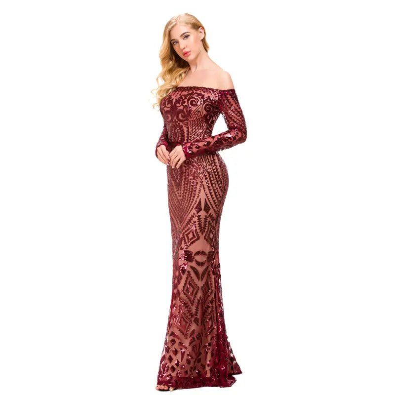 Burgundy Sequin Bodycon Maxi Dress - Mscooco.co.uk