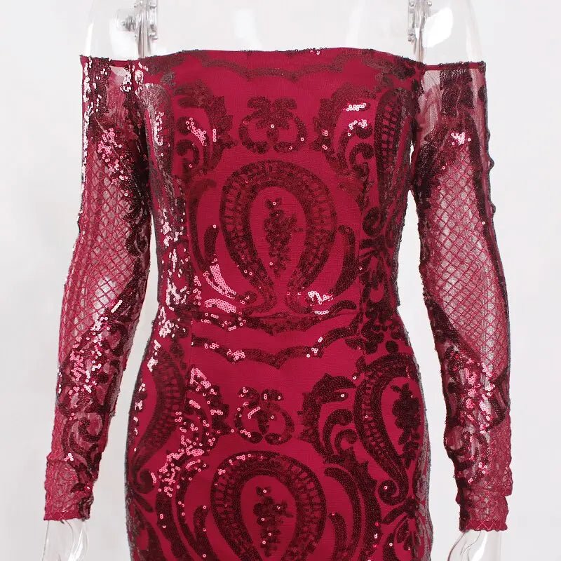 Burgundy Sequin Bodycon Maxi Dress - Mscooco.co.uk