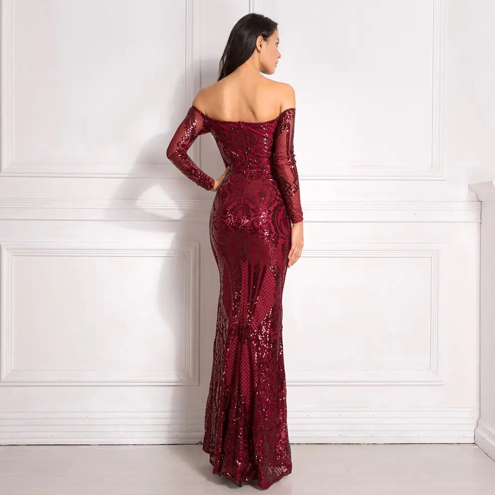 Burgundy Sequin Bodycon Maxi Dress - Mscooco.co.uk