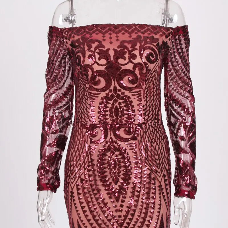 Burgundy Sequin Bodycon Maxi Dress - Mscooco.co.uk