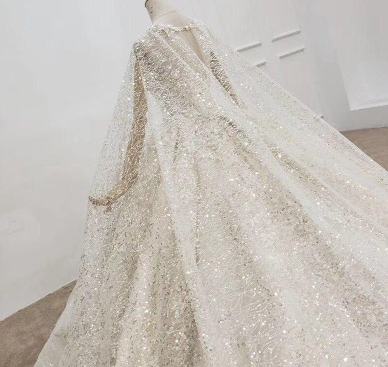 Champagne Handmade Flowers Sequins Luxury Bridal Gowns - Mscooco.co.uk