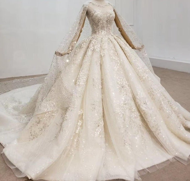 Champagne Handmade Flowers Sequins Luxury Bridal Gowns - Mscooco.co.uk