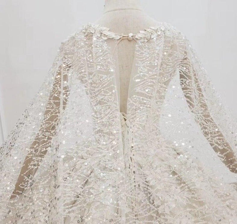Champagne Handmade Flowers Sequins Luxury Bridal Gowns - Mscooco.co.uk