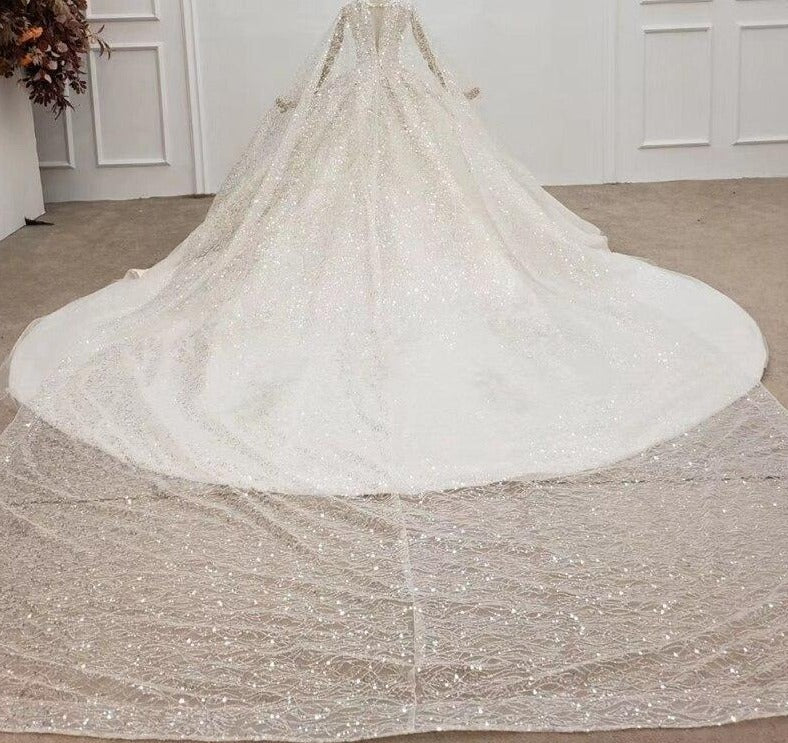 Champagne Handmade Flowers Sequins Luxury Bridal Gowns - Mscooco.co.uk