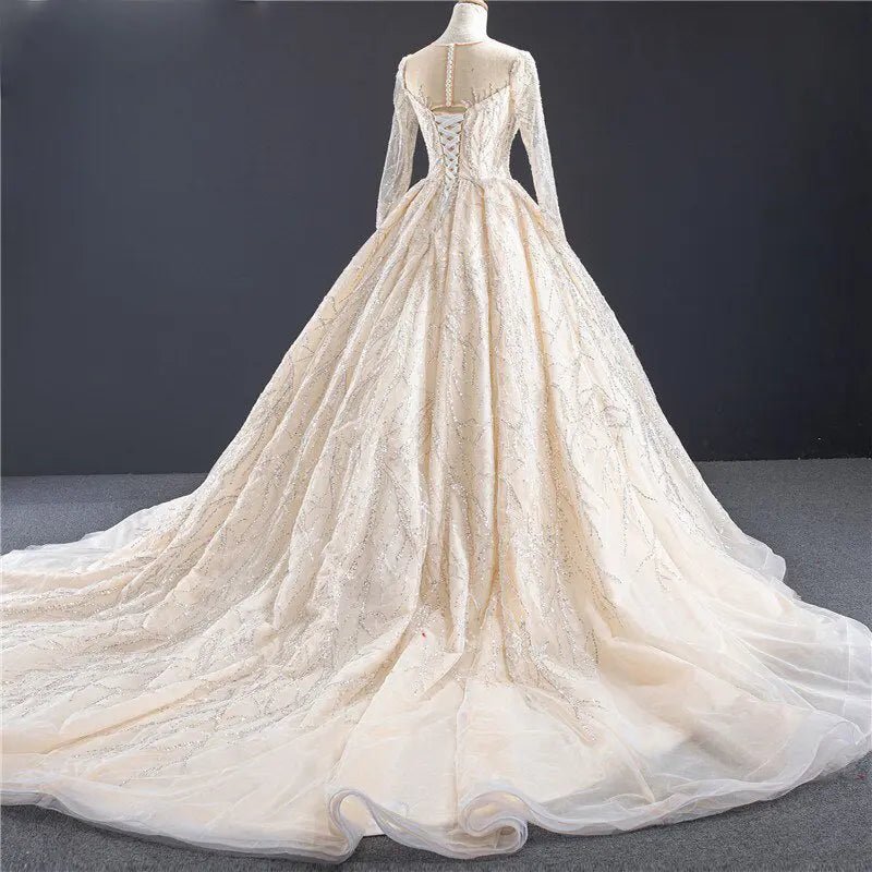 Champagne Long Sleeves Bridal Gown - Mscooco.co.uk