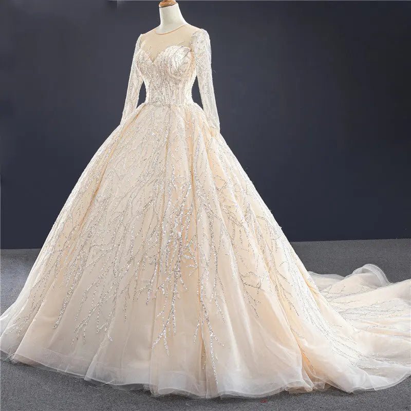 Champagne Long Sleeves Bridal Gown - Mscooco.co.uk
