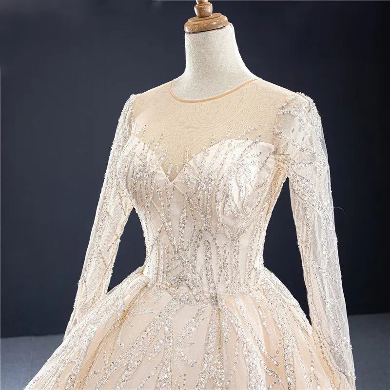 Champagne Long Sleeves Bridal Gown - Mscooco.co.uk