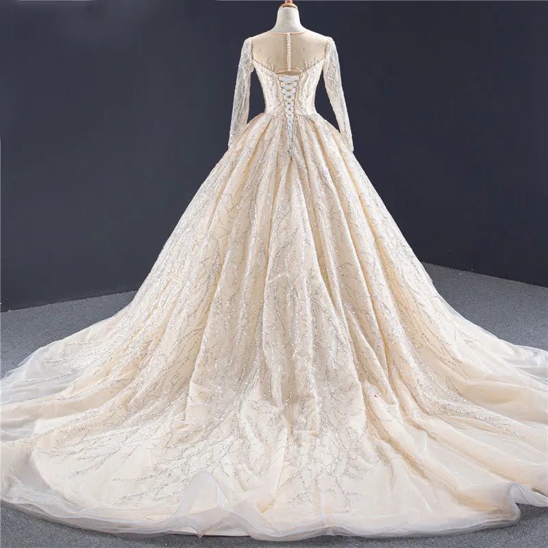 Champagne Long Sleeves Bridal Gown - Mscooco.co.uk