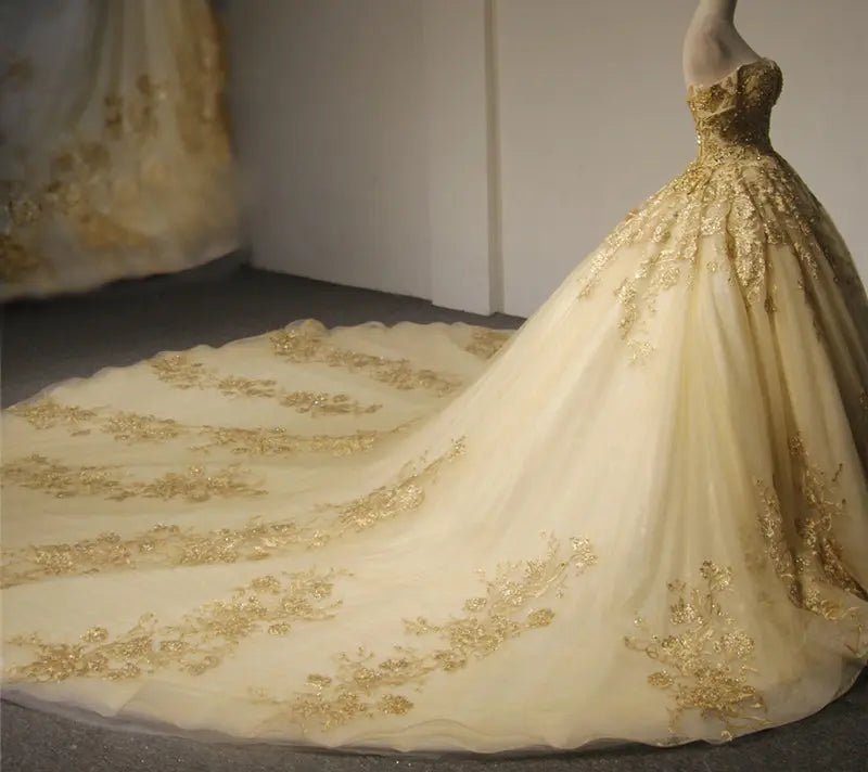 Chloe Gold Beading Sequined Wedding Gown - Mscooco.co.uk