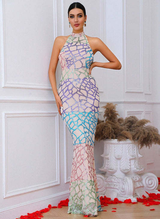 Colorful Elastic Sequins Maxi Dress - Mscooco.co.uk