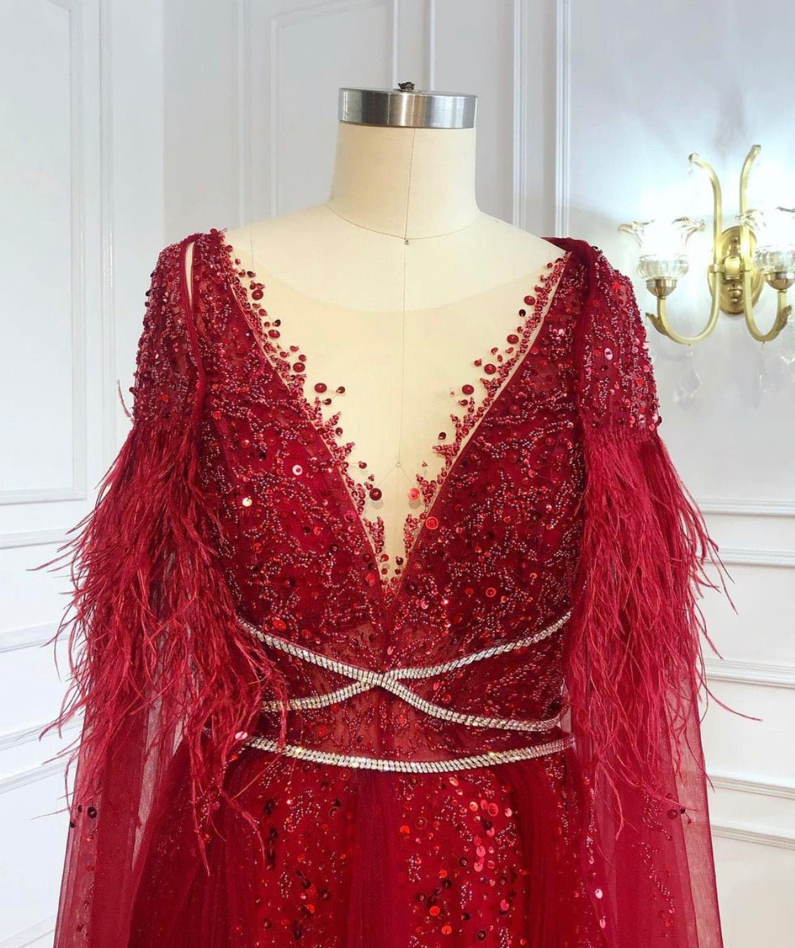 Dahlia Luxury Feathers Shawl Yarn Formal Dress - Mscooco.co.uk