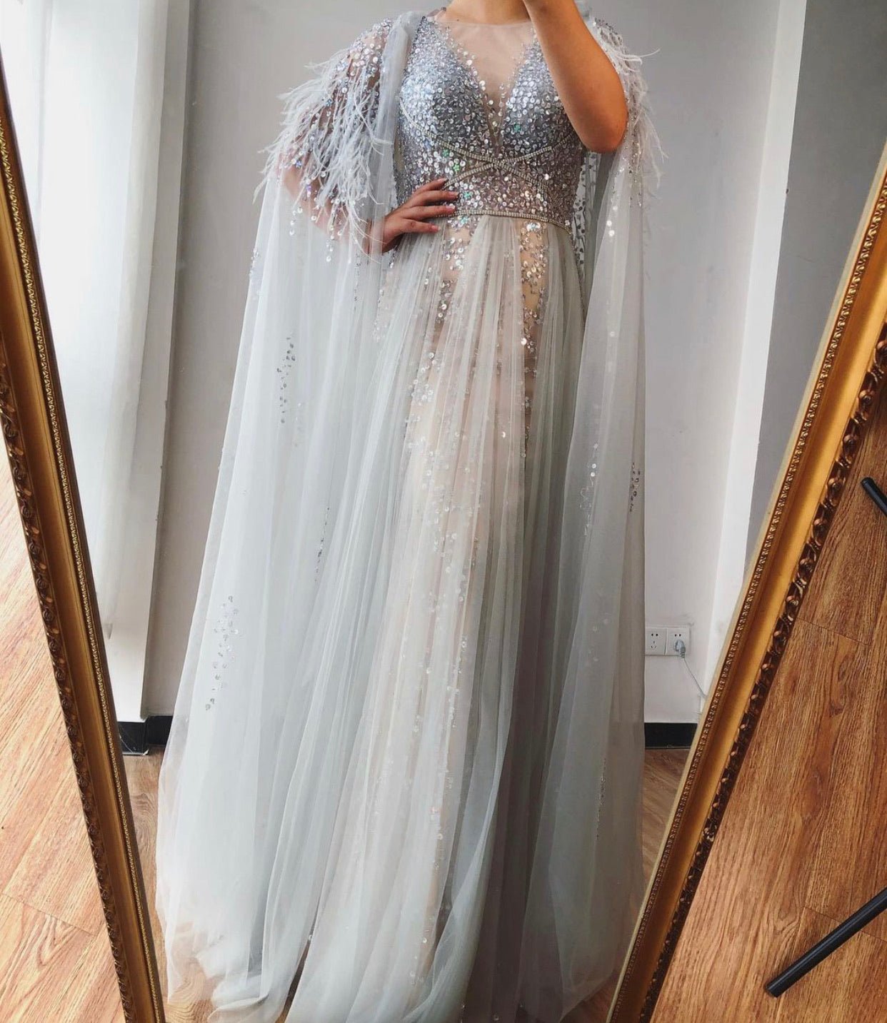 Dahlia Luxury Formal Dress with Feathers Shawl Yarn - Mscooco.co.uk