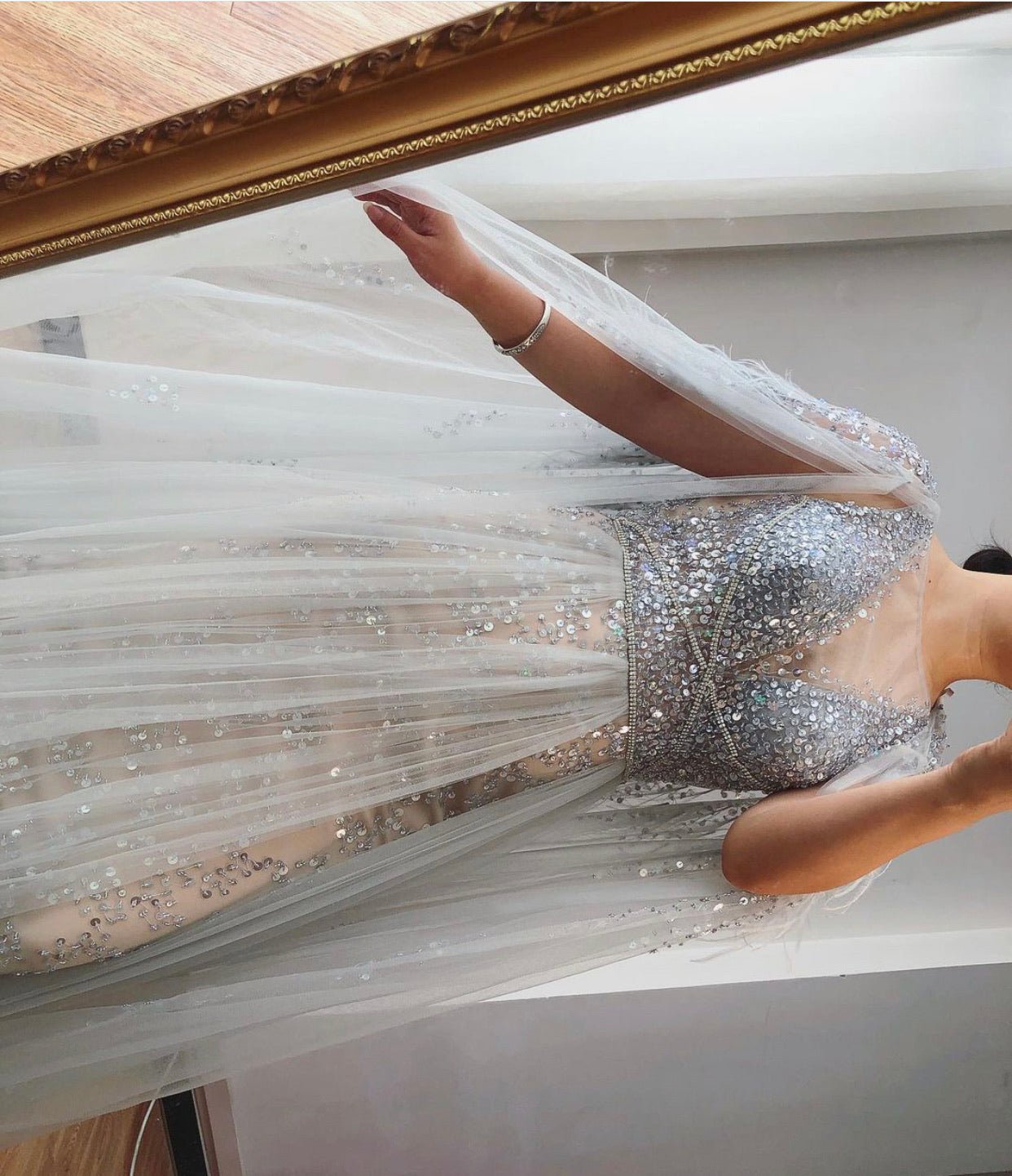 Dahlia Luxury Formal Dress with Feathers Shawl Yarn - Mscooco.co.uk