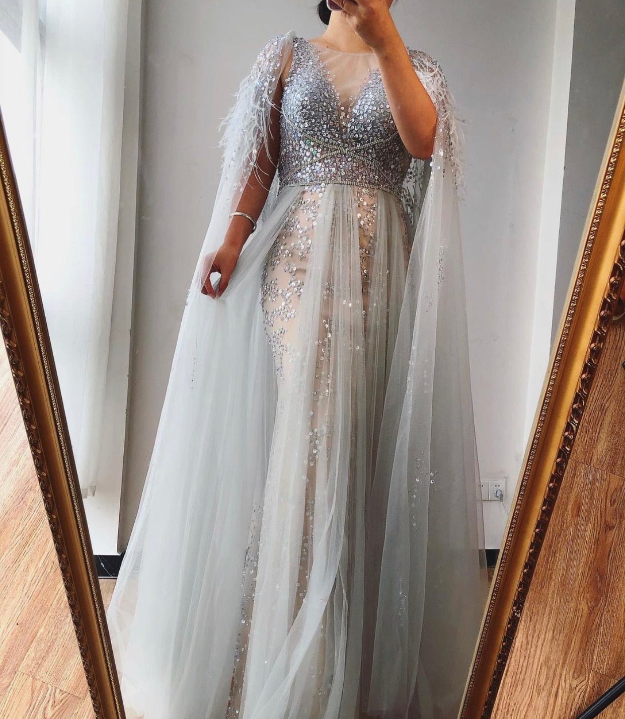 Dahlia Luxury Formal Dress with Feathers Shawl Yarn - Mscooco.co.uk