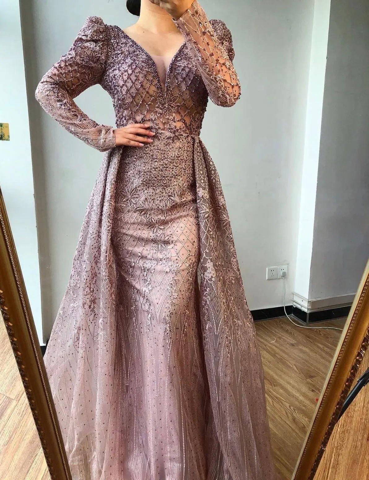Danya Long Sleeves Beading Crystal Formal Dress - Mscooco.co.uk