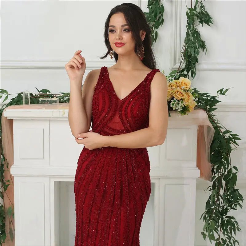 Darcy Beading Sequined Lace Evening Gown - Mscooco.co.uk
