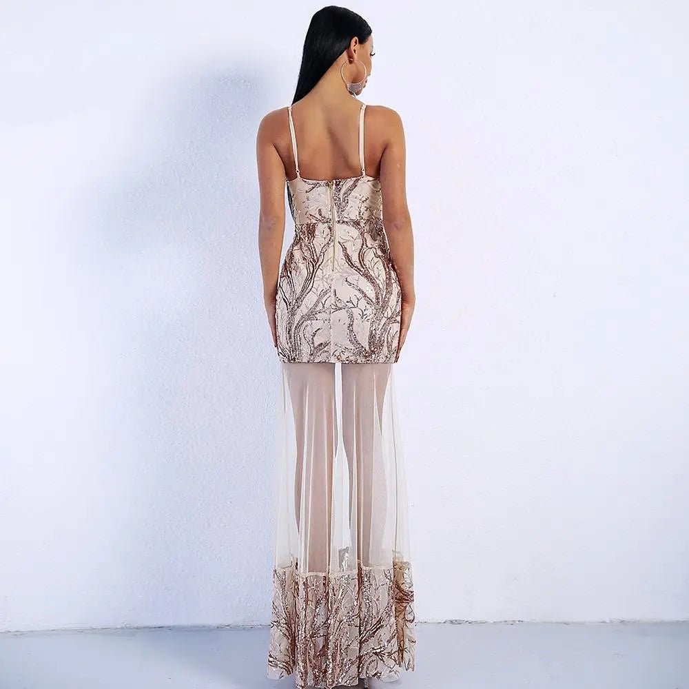 Deep V Sequins Evening Elegant Party Dress - Mscooco.co.uk