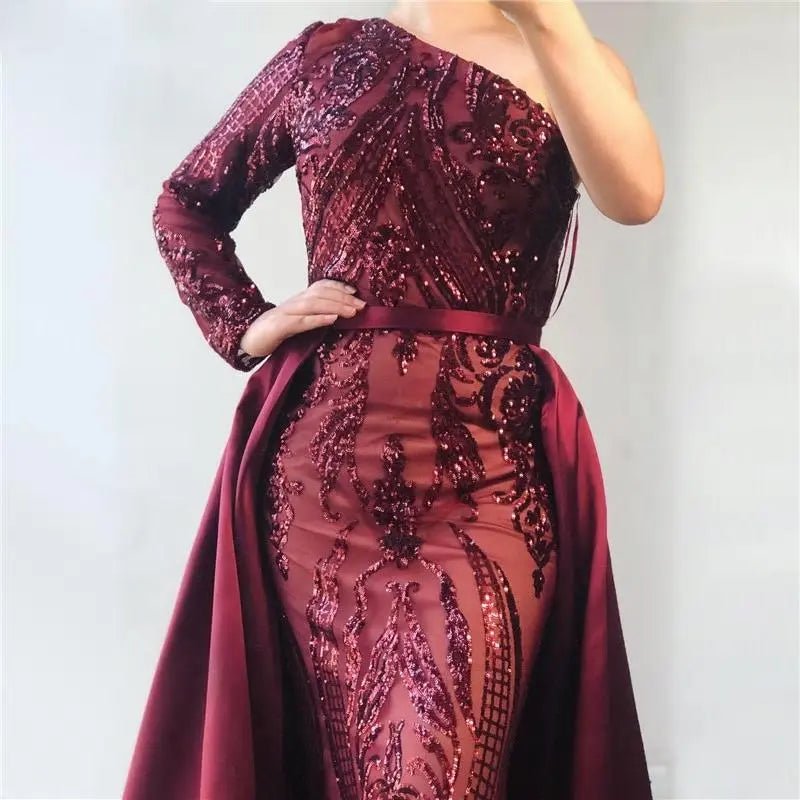 Delara Red Wine Sequined Gown - Mscooco.co.uk
