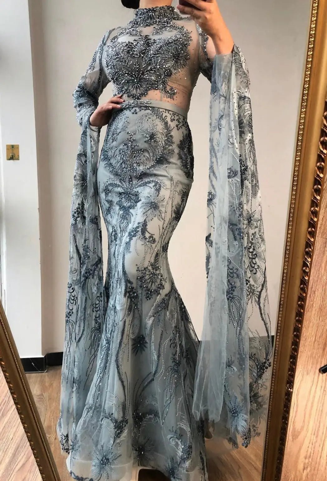 Della Long Sleeves Beading Formal Dress - Mscooco.co.uk