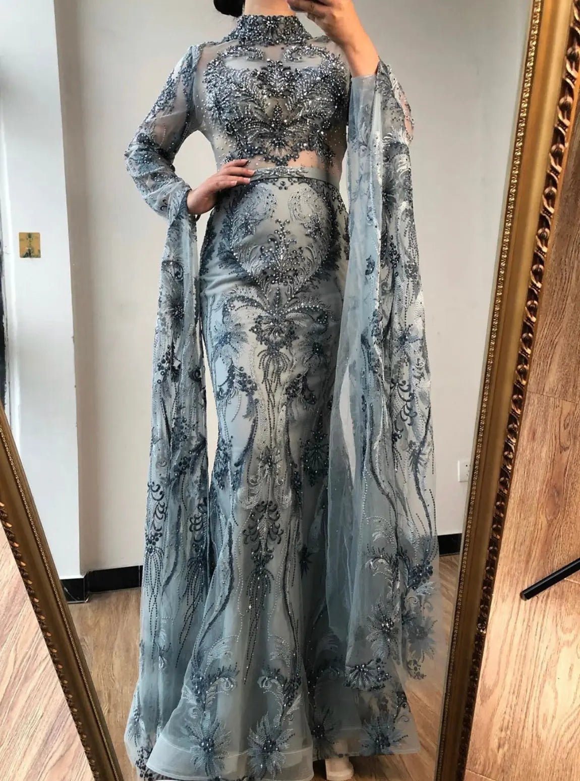 Della Long Sleeves Beading Formal Dress - Mscooco.co.uk