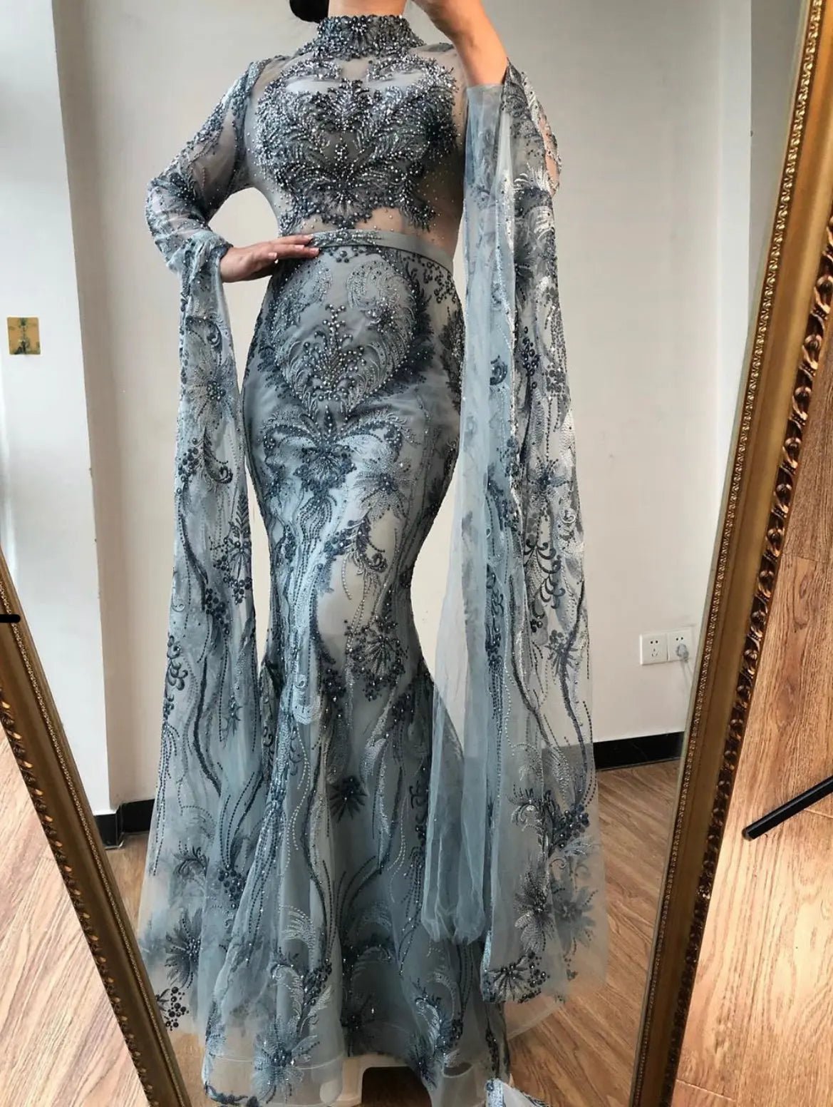 Della Long Sleeves Beading Formal Dress - Mscooco.co.uk