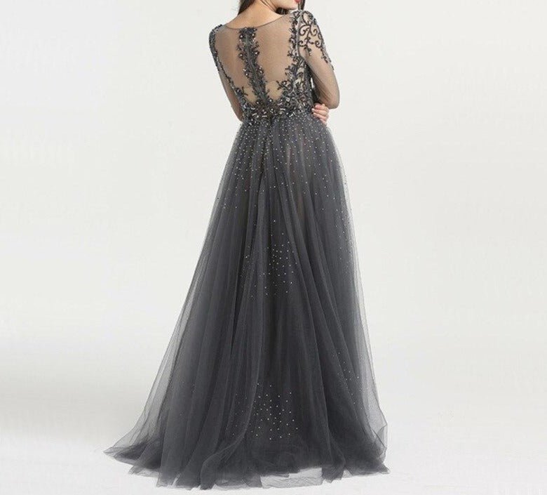 Diamond Beading With Train Evening Dress - Mscooco.co.uk