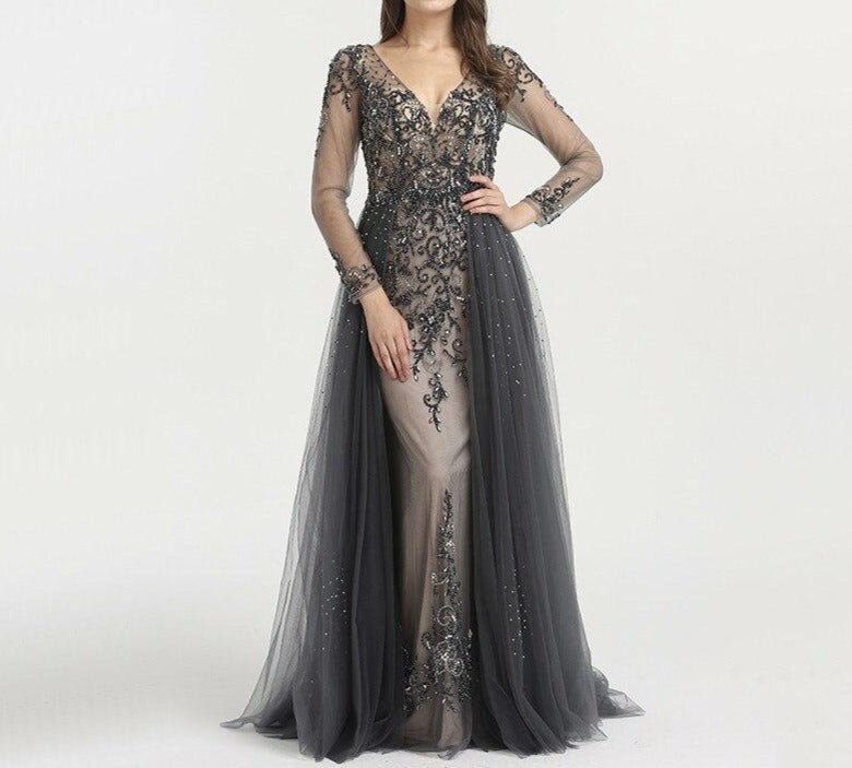 Diamond Beading With Train Evening Dress - Mscooco.co.uk