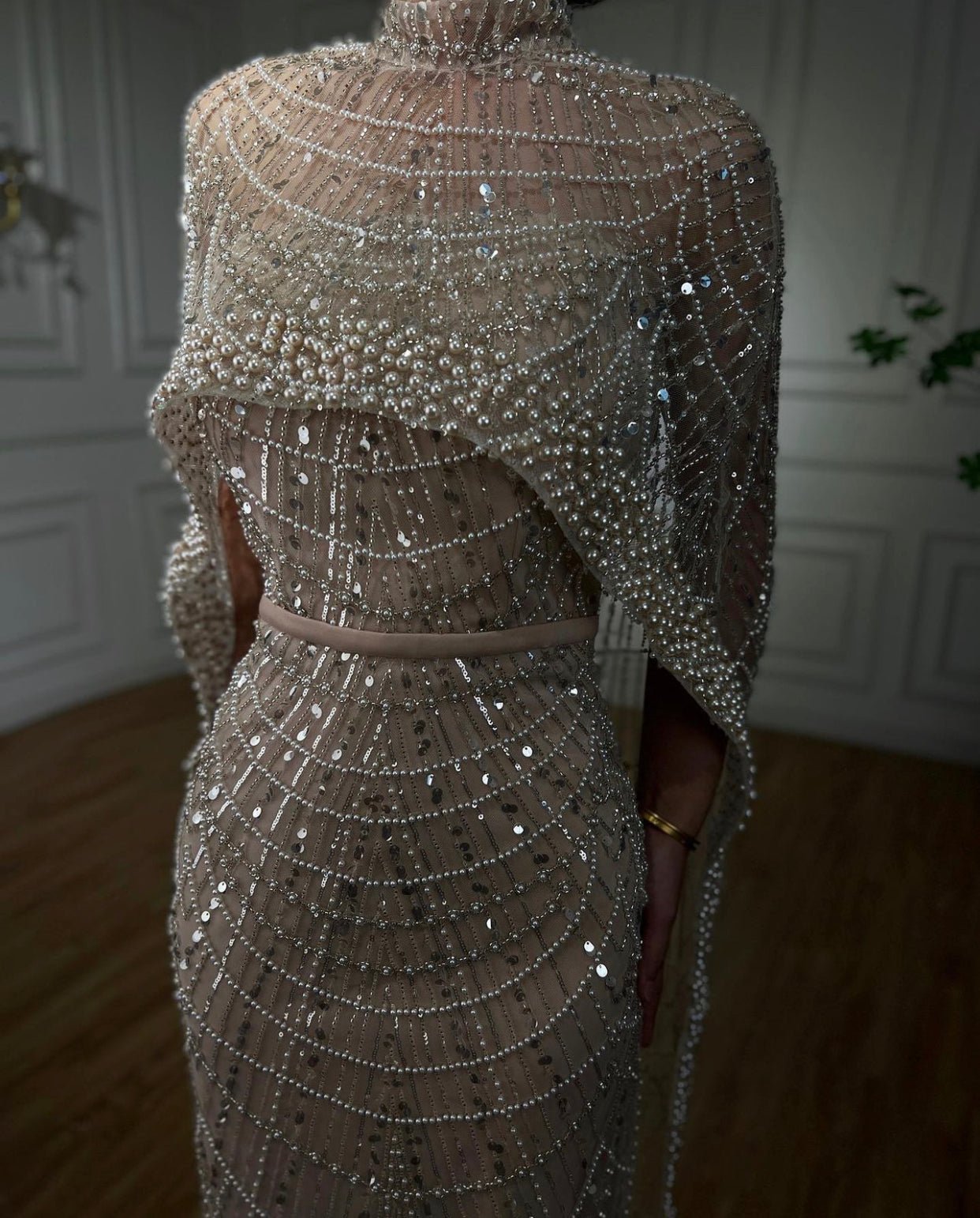 Dive Mermaid Beaded Embellished cape sleeves Gown - Mscooco.co.uk