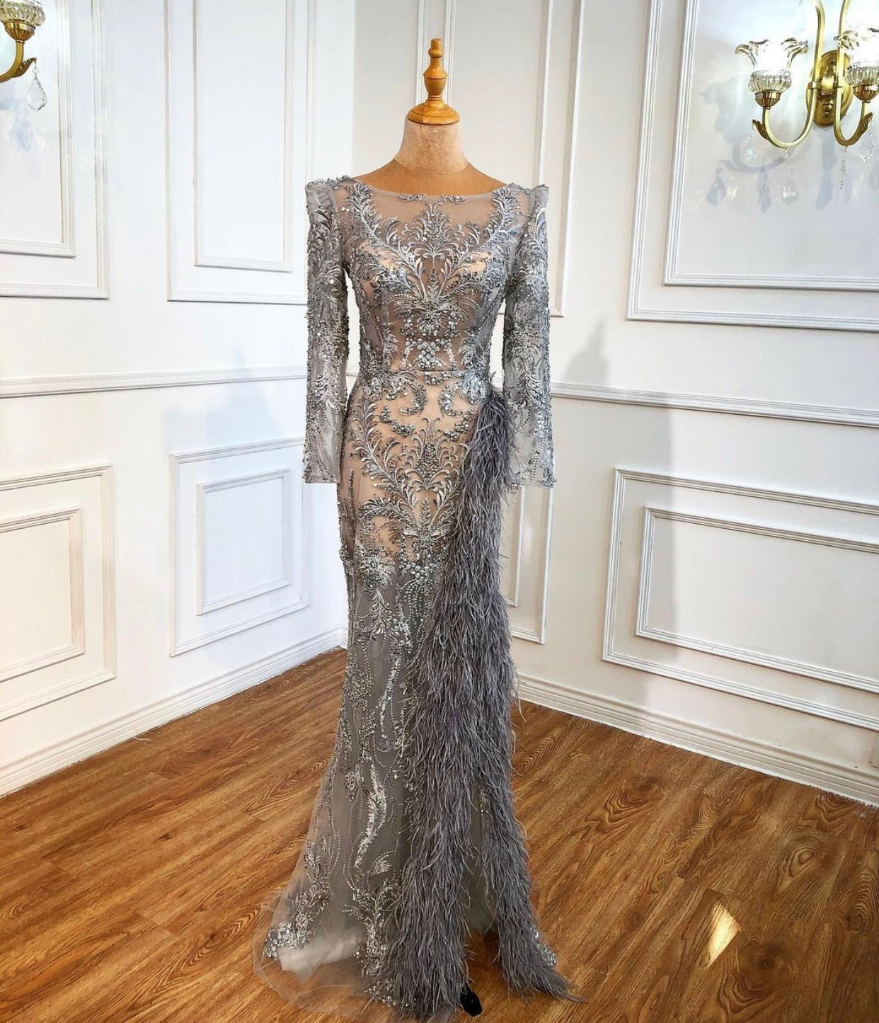 Doreen Elegant Beadings Feathers Formal Dress - Mscooco.co.uk