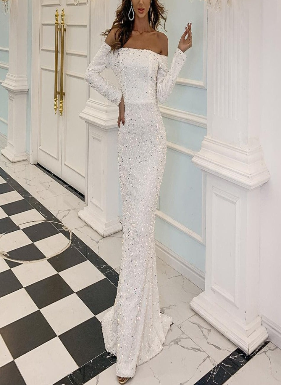 Myah Elegant Long Sleeves Sequins Maxi Dress Mscooco.co.uk