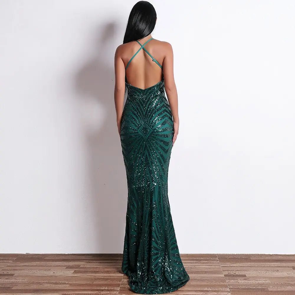 Elegant Backless Sequin Maxi Dress - Mscooco.co.uk