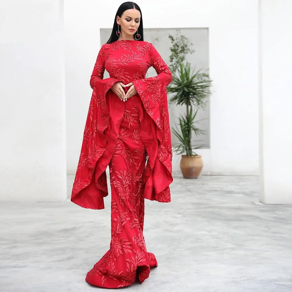 Elegant Flare Sleeve Glitter Gown - Mscooco.co.uk