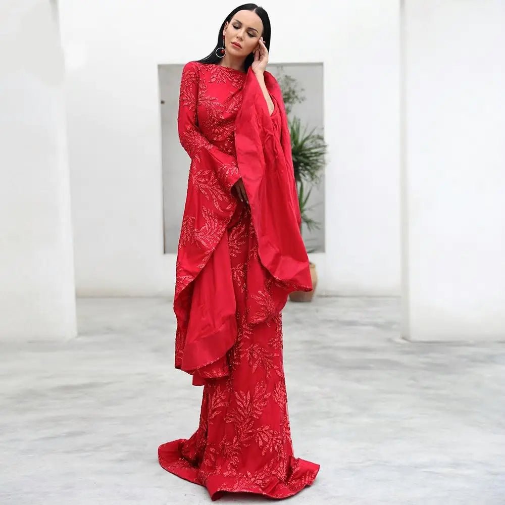 Elegant Flare Sleeve Glitter Gown - Mscooco.co.uk